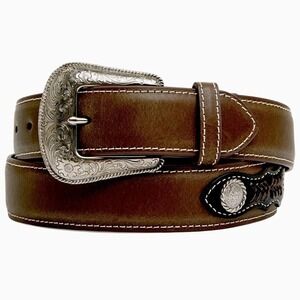 Nocona Belt Co Mens Brown Leather Western Belt Silver Buckle Size 46